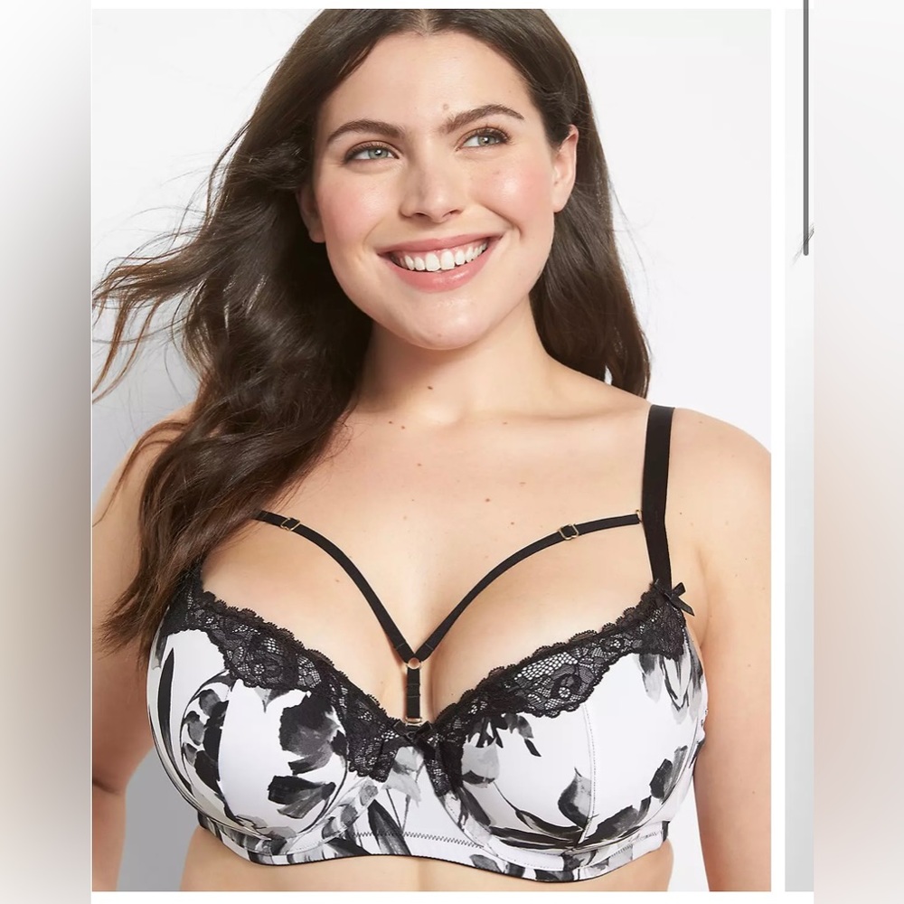 Cacique Black and White Floral Boost Balconette Bra 40G
